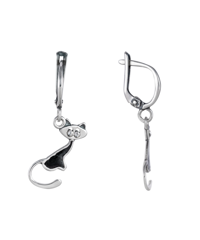 Hopeiset korvakorut zirkoneilla "Kissa"