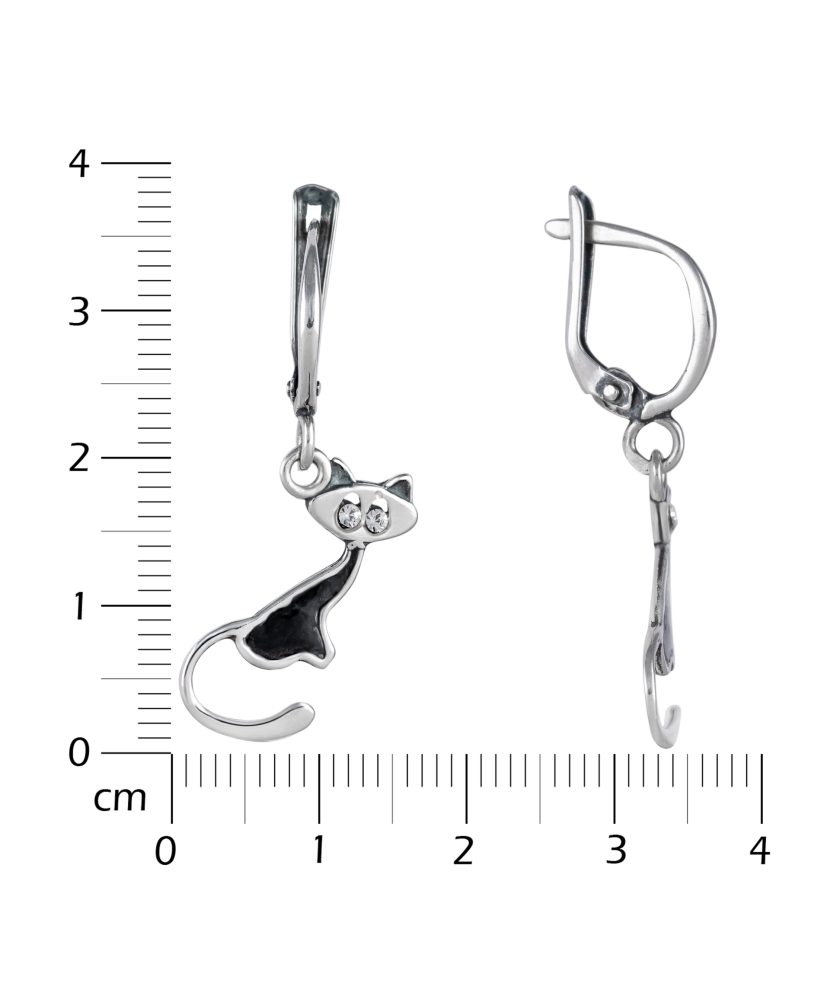 Sterling silver earrings with zircons "Cat"
