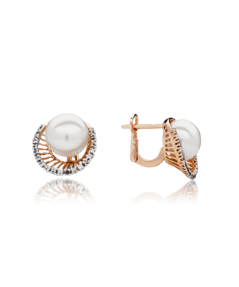 Gold earrings with pearl and zircons