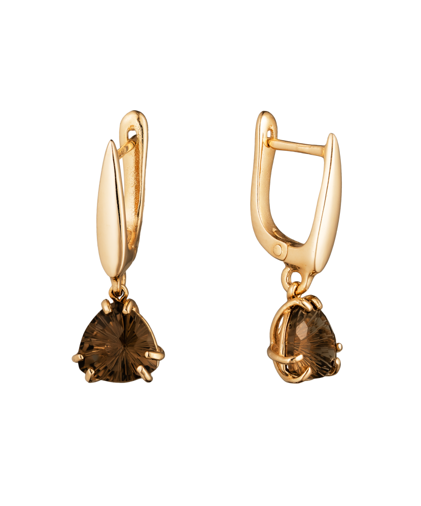 Gold earrings with smokey quartz