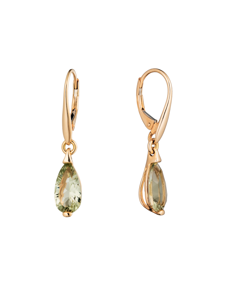 Gold earrings with green amethysts