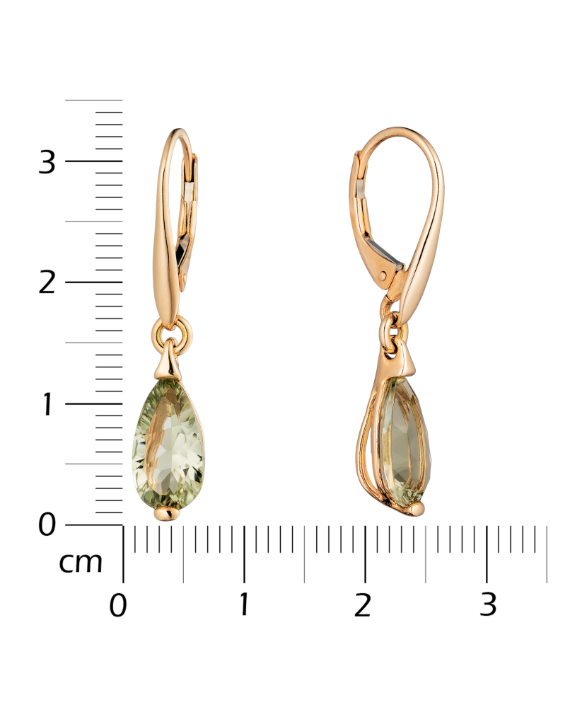 Gold earrings with green amethysts