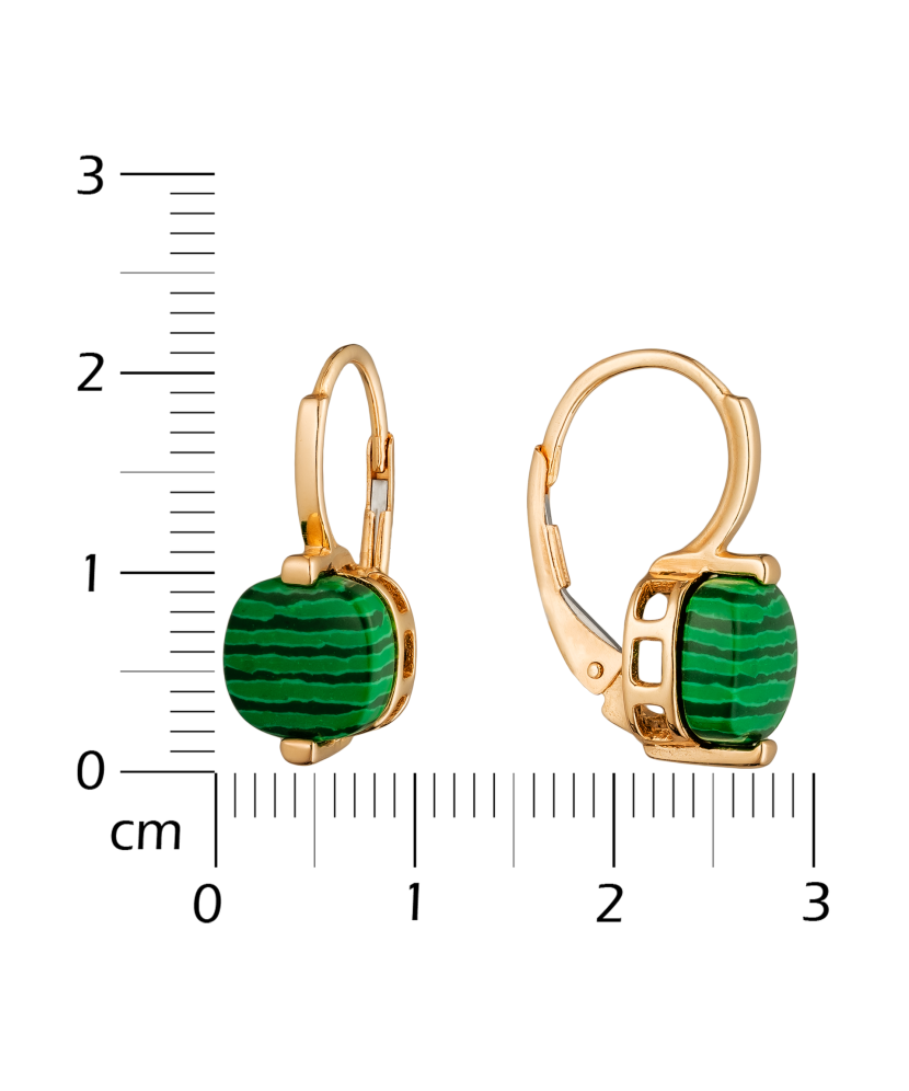 Gold earrings with malachite