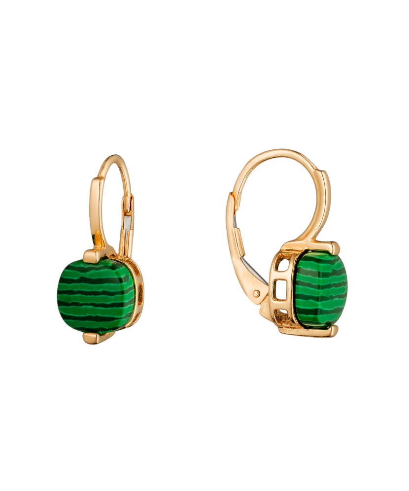 Gold earrings with malachite