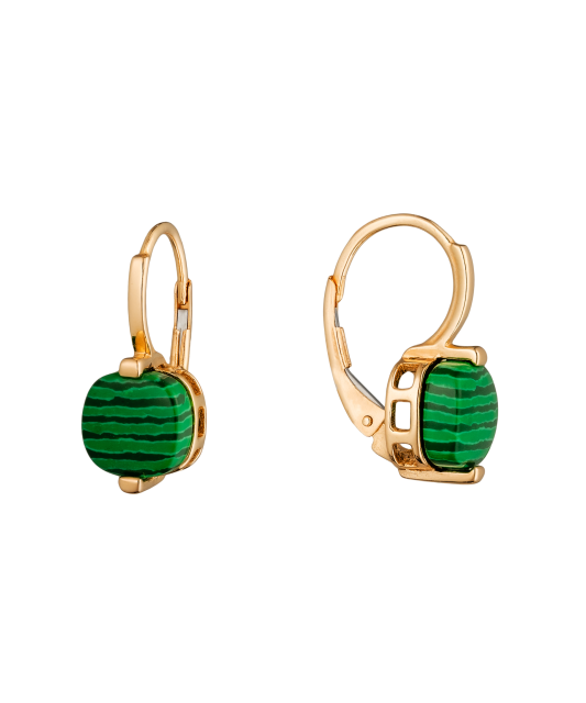 Gold earrings with malachite
