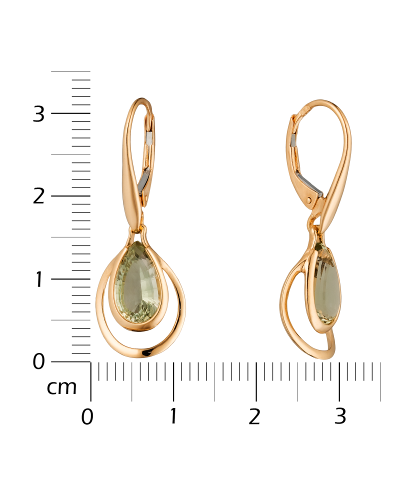 Gold earrings with green amethysts