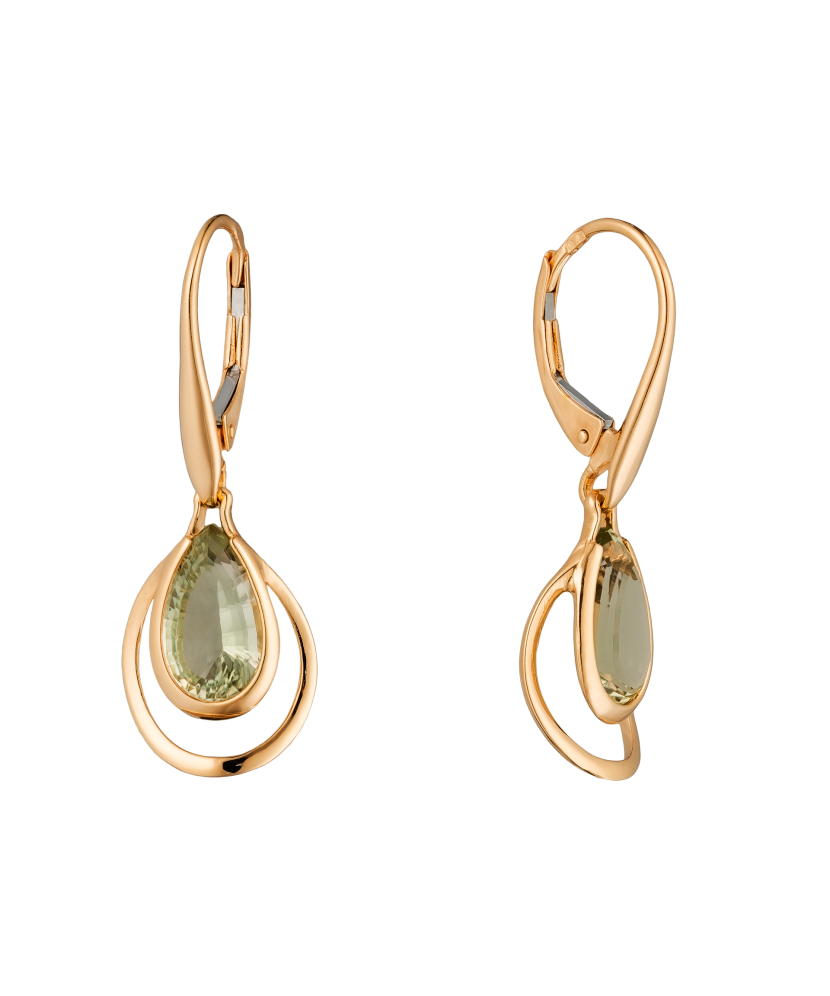 Gold earrings with green amethysts