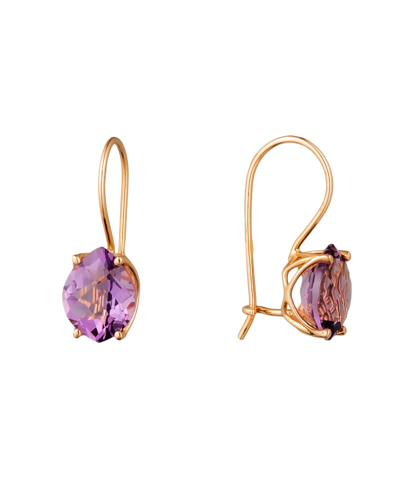 Gold earrings with amethysts