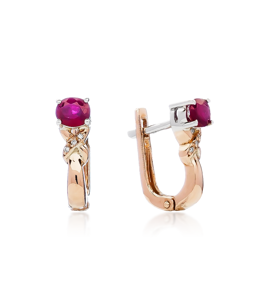 Gold earrings with rubies and diamonds