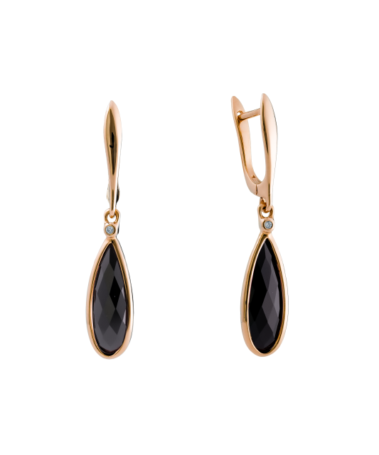 Gold earrings with diamonds and agate
