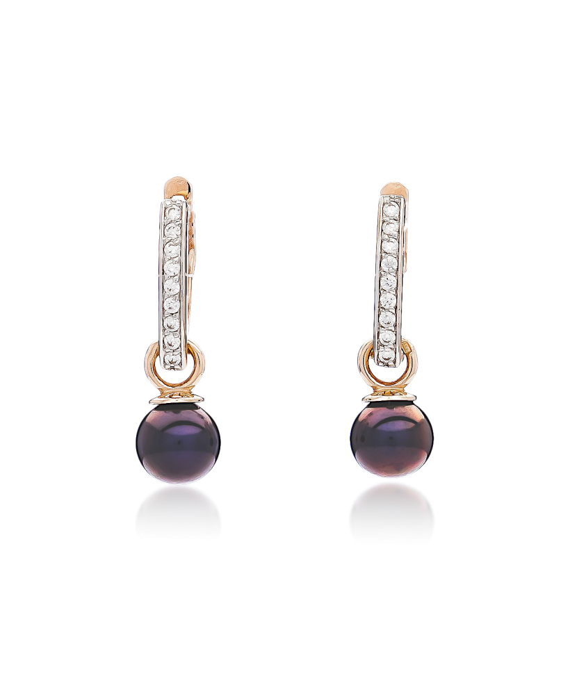 Gold earrings with pearl and zircons