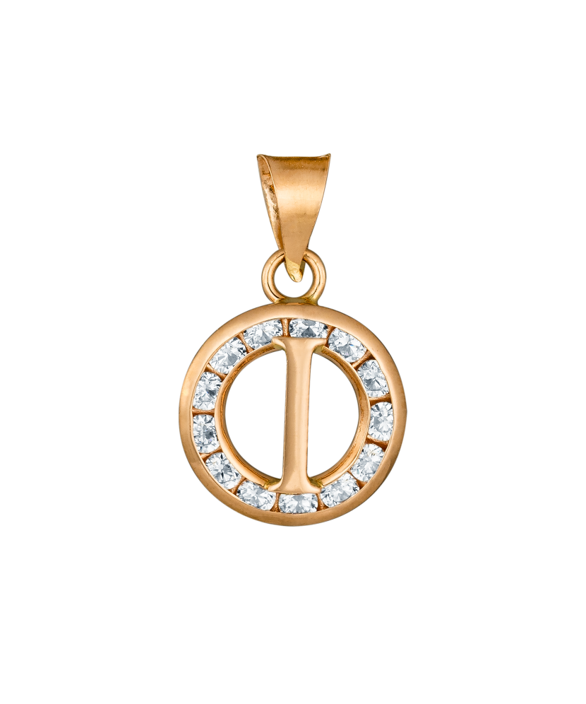 Gold pendant with zircons Letter I