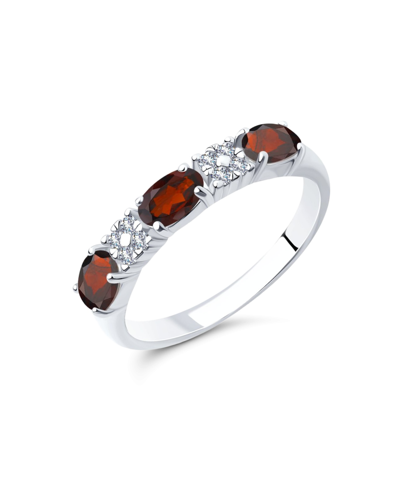 Sterling silver ring with garnets and zircons
