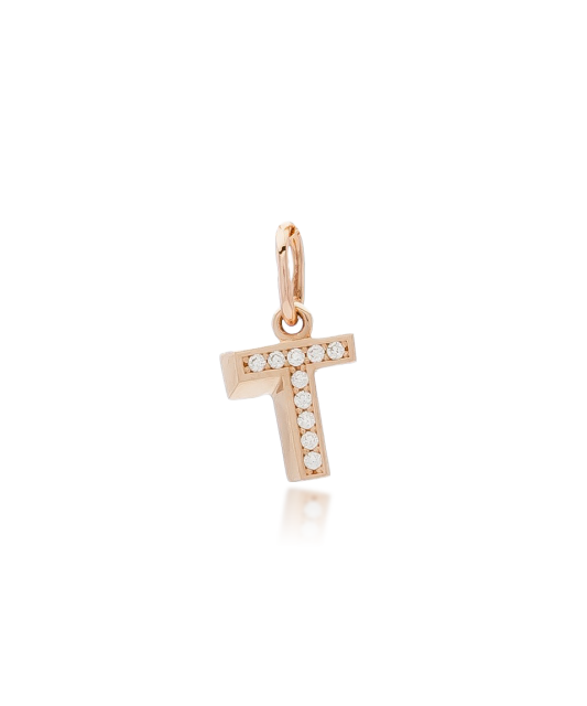 Gold pendant with zircons Letter "T"