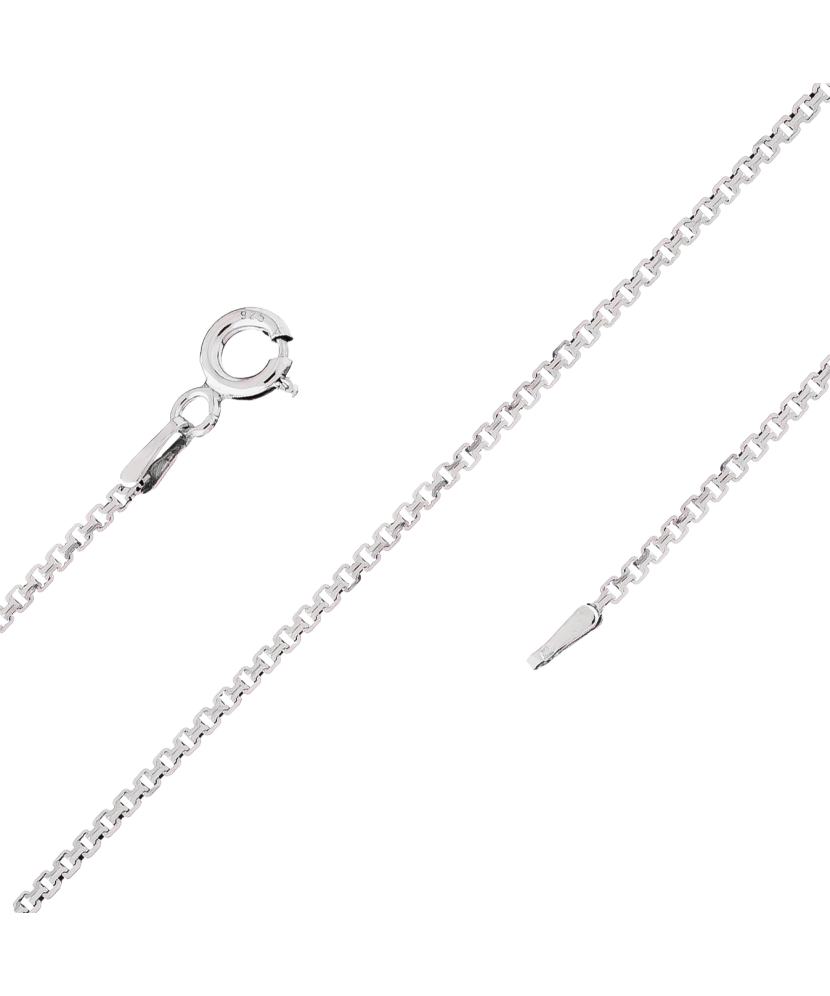 Sterling silver chain plated with rhodium"Box" 1mm