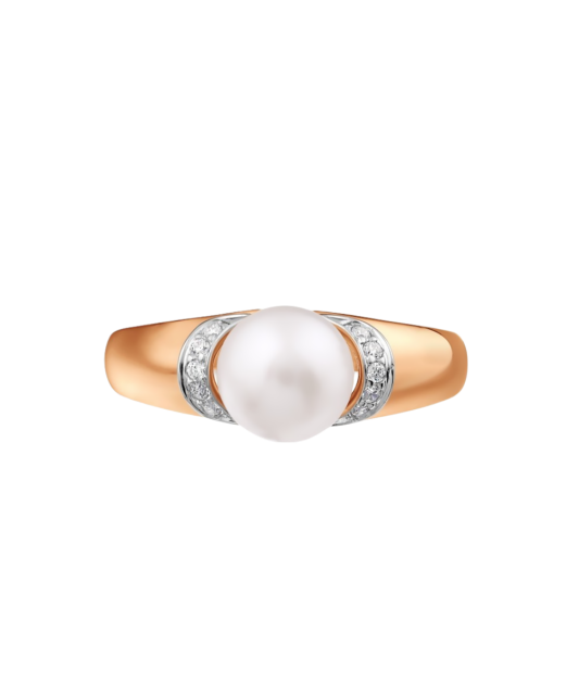 Gold ring with pearl and zircons