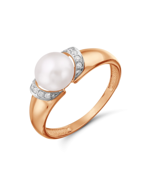 Gold ring with pearl and zircons