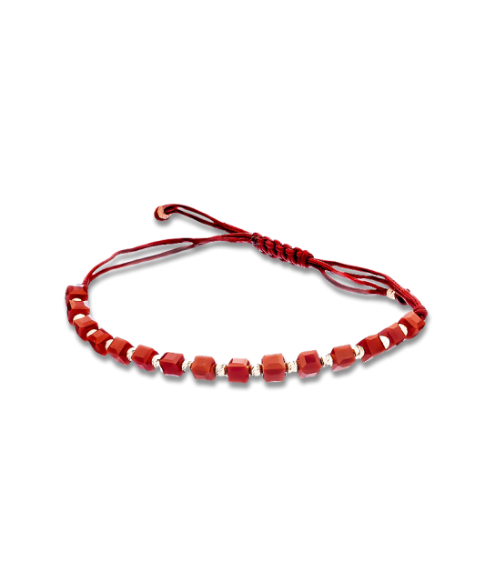 Red string bracelet with gold