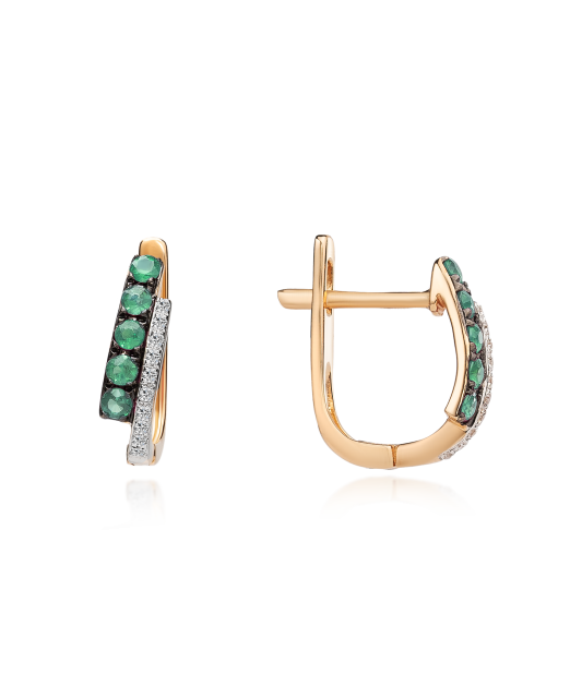 Gold earrings with emerald and diamonds