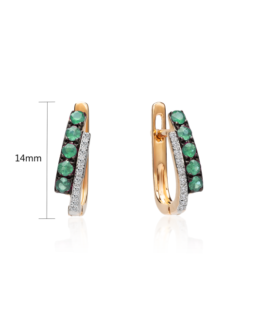 Gold earrings with emerald and diamonds