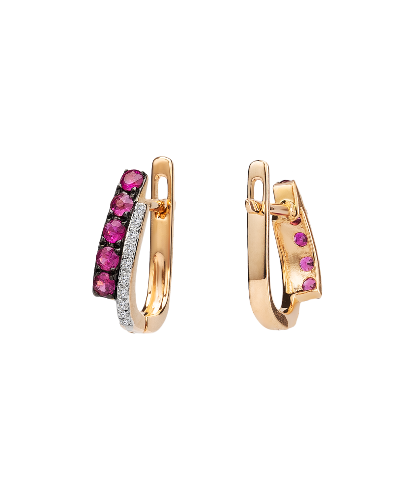 Gold earrings with diamonds and rubies