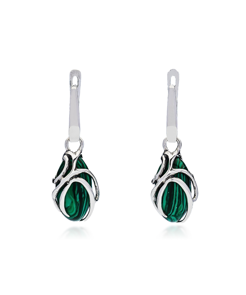 Sterling silver earrings with malachite