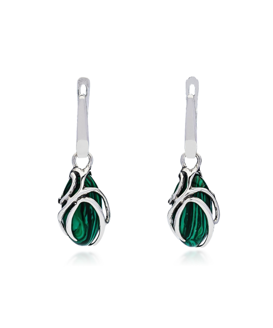 Sterling silver earrings with malachite
