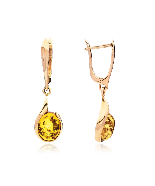 Gold earrings with amber