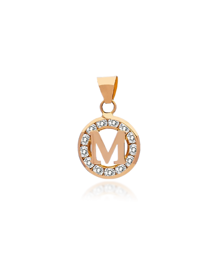 Gold pendant with zircons Letter M