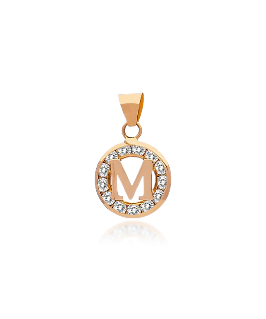 Gold pendant with zircons Letter M