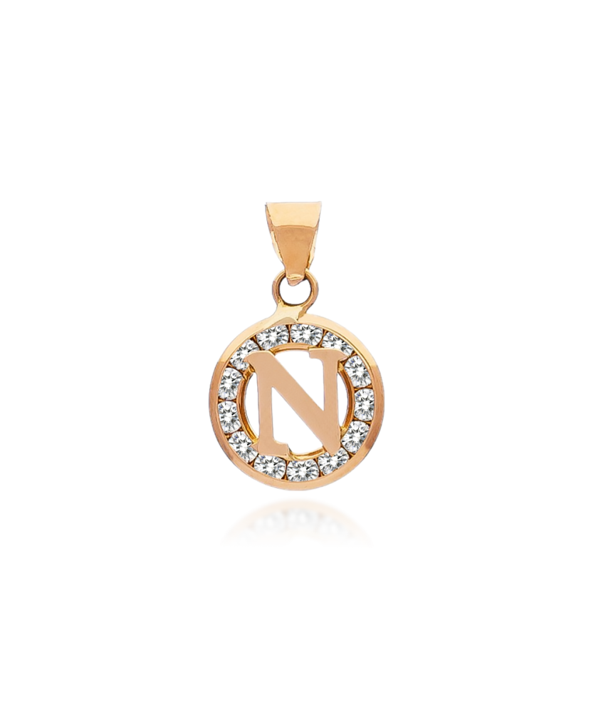 Gold pendant with zircons Letter N