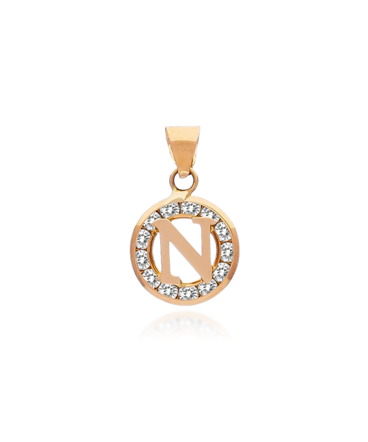 Gold pendant with zircons Letter N