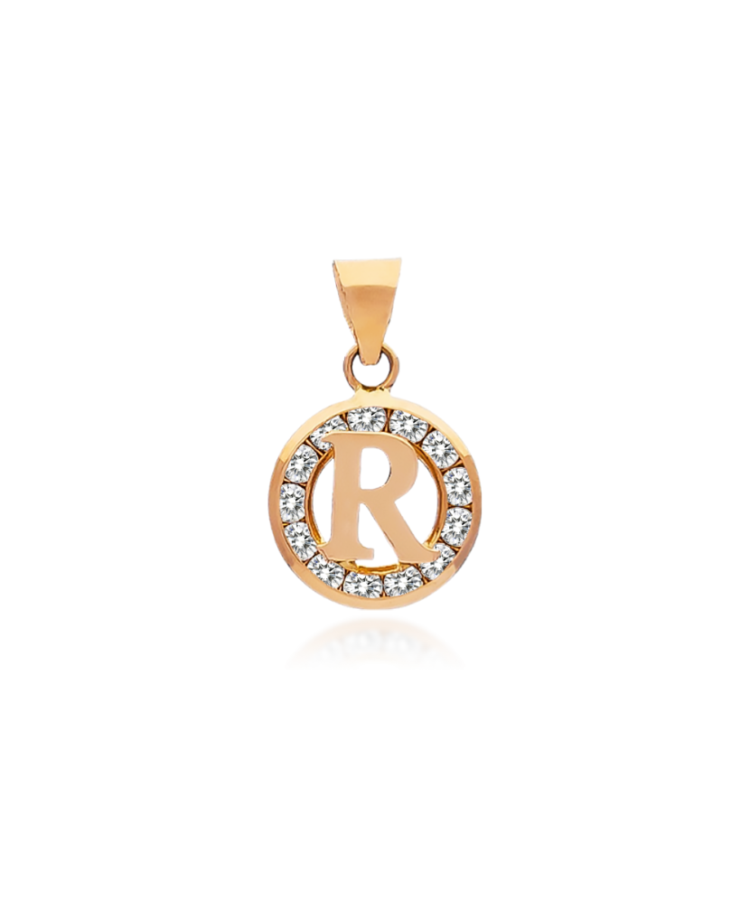 Gold pendant with zircons Letter R