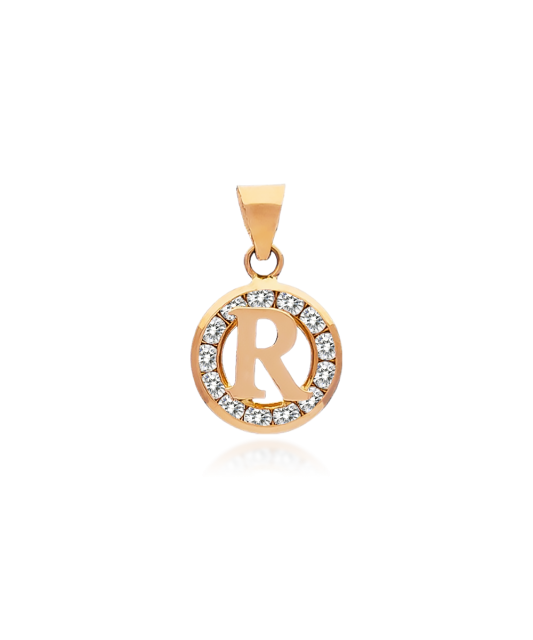 Gold pendant with zircons Letter R