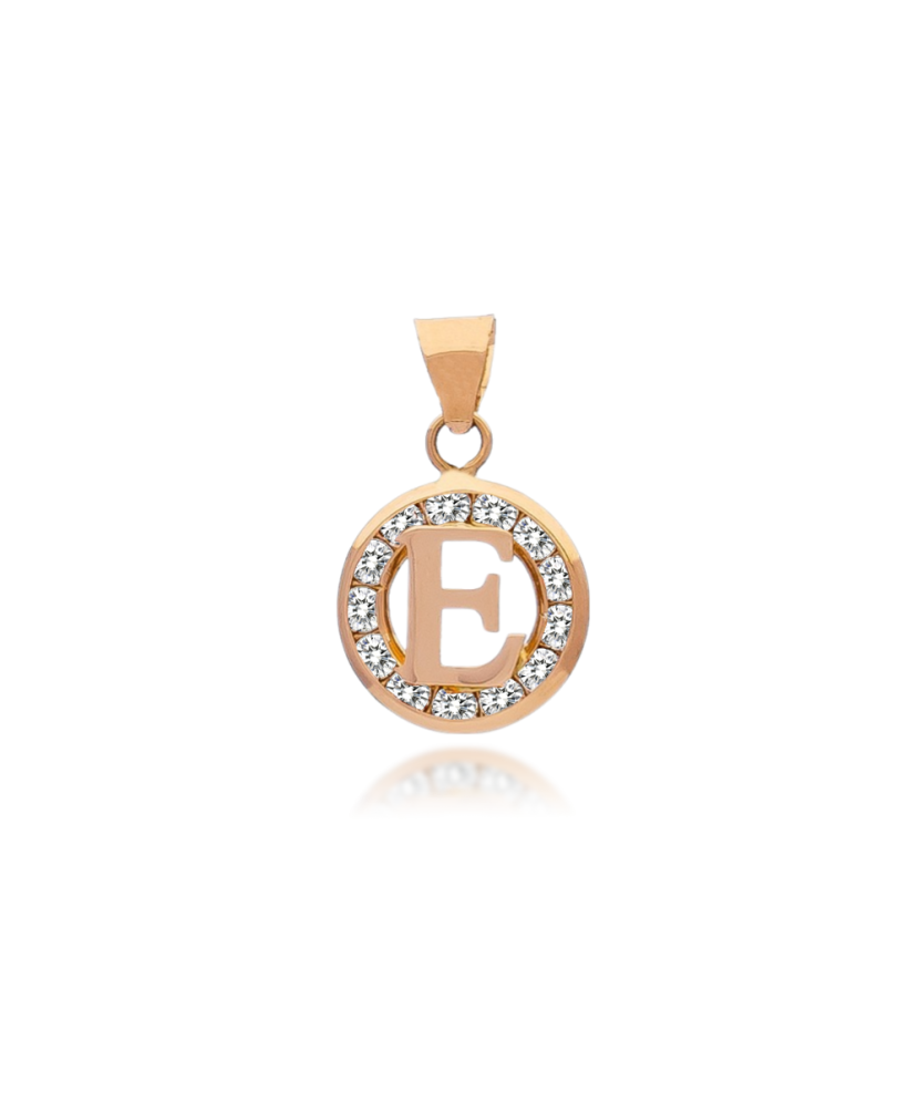 Gold pendant with zircons Letter E