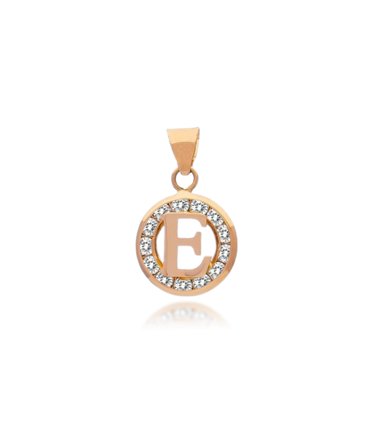 Gold pendant with zircons Letter E