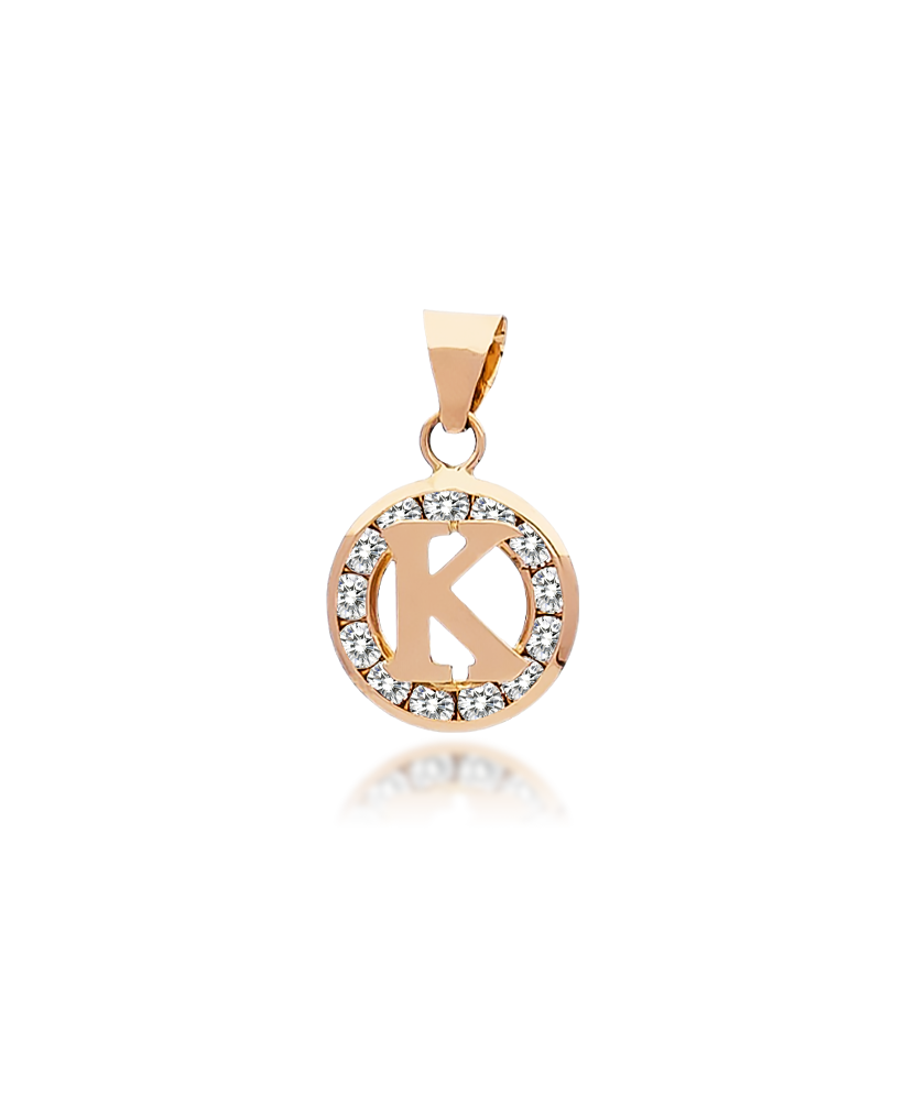 Gold pendant with zircons Letter K