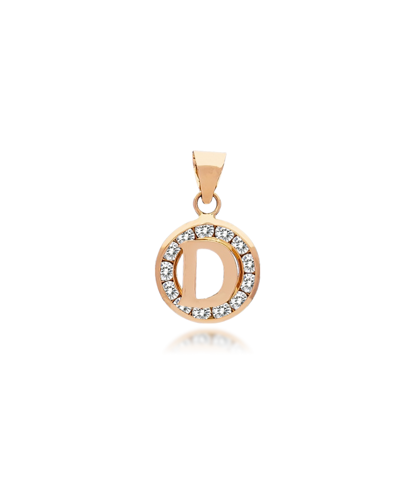 Gold pendant with zircons Letter D