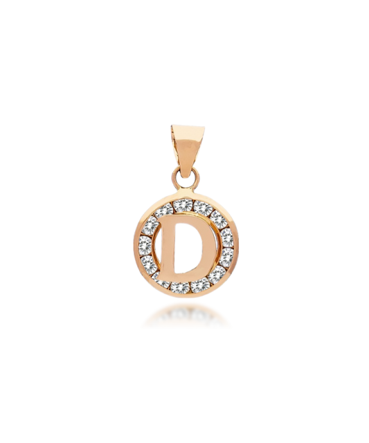 Gold pendant with zircons Letter D