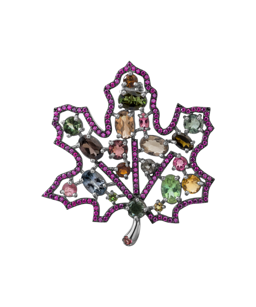 Sterling silver  brooch with zircons and tourmaline