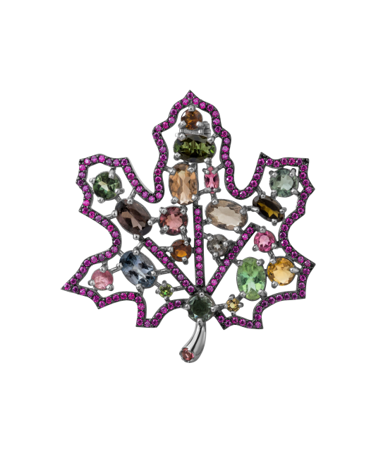 Sterling silver  brooch with zircons and tourmaline