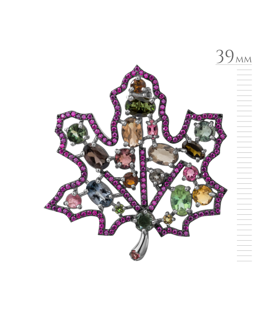 Sterling silver  brooch with zircons and tourmaline