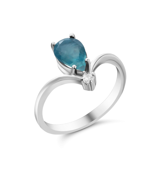 Sterling silver ring with fluorite and zirconium