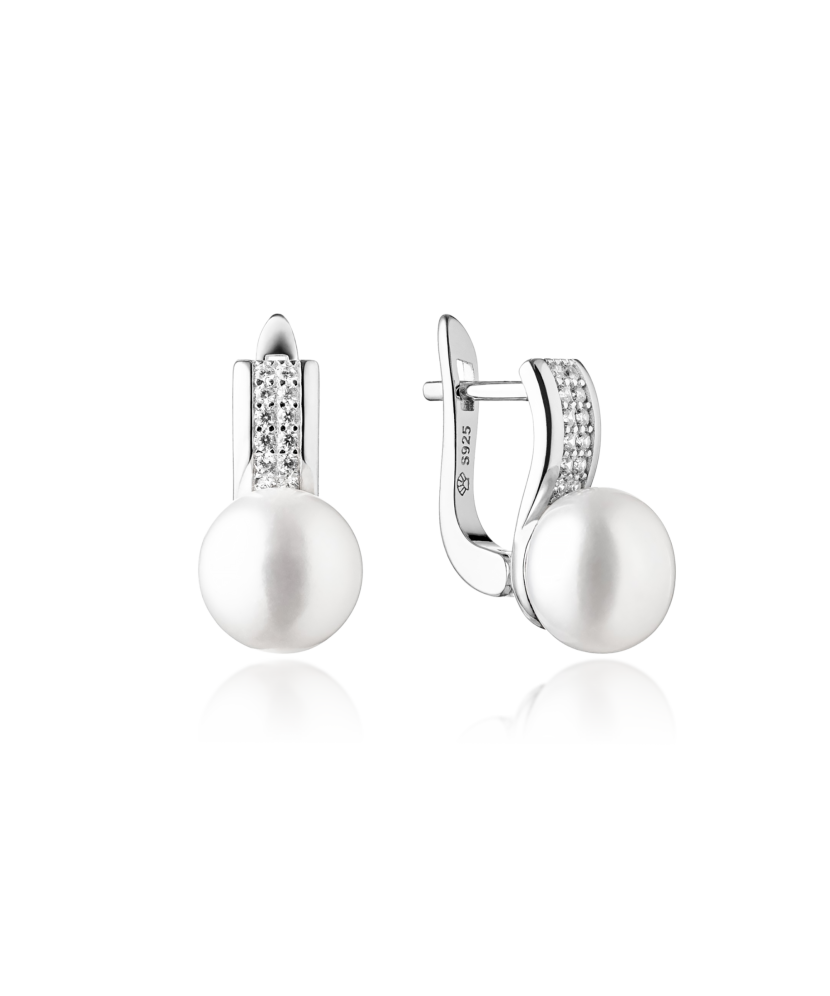 Sidabriniai auskarai su cirkoniais ir natūraliais perlais  - Goldinga