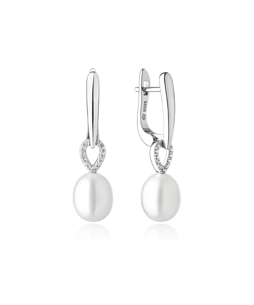 Sterling silver earrings with zircons and natural pearls