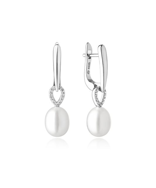 Sterling silver earrings with zircons and natural pearls
