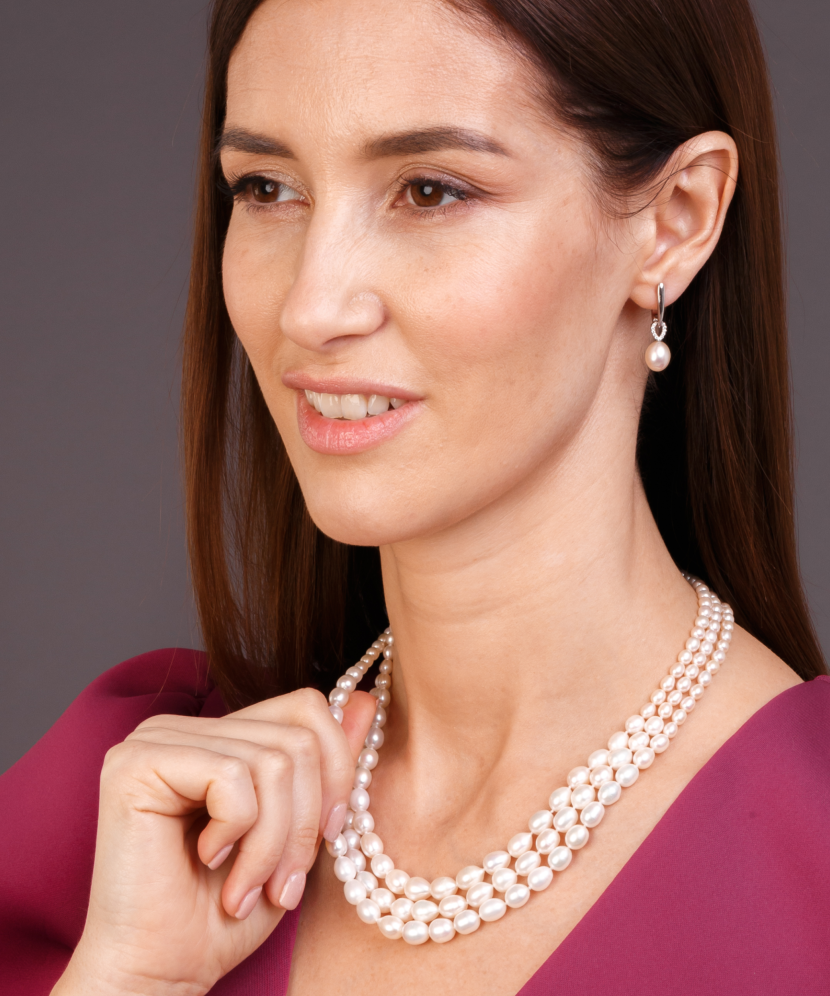 Sterling silver earrings with zircons and natural pearls