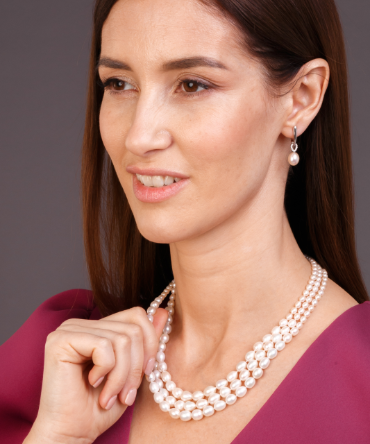 Sidabriniai auskarai su cirkoniais ir natūraliais perlais  - Goldinga