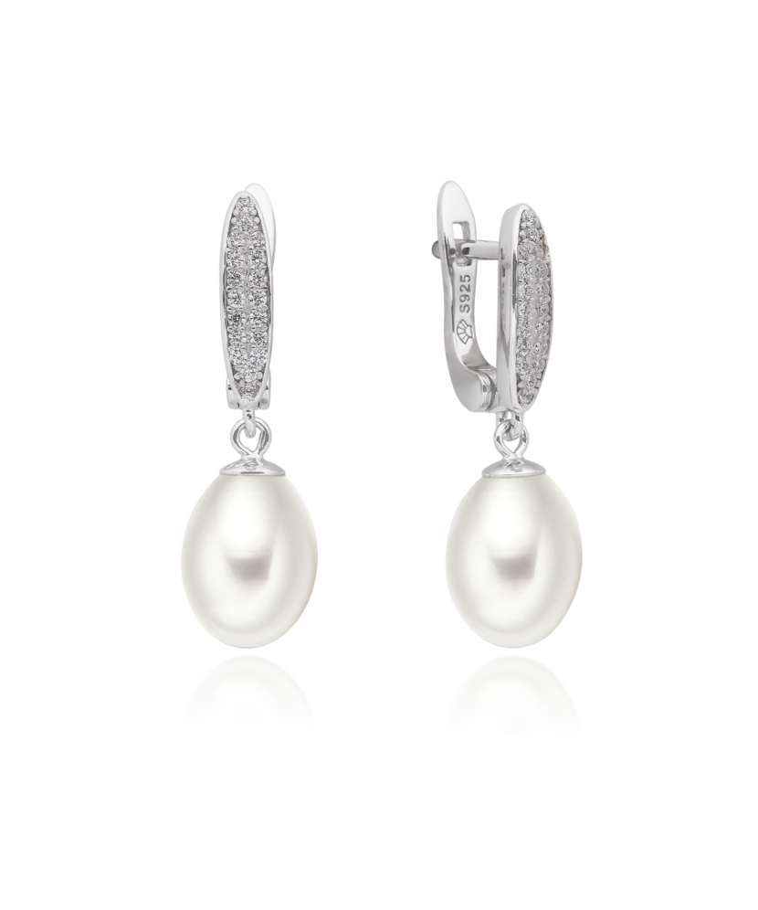 Sterling silver earrings with zircons and natural pearls
