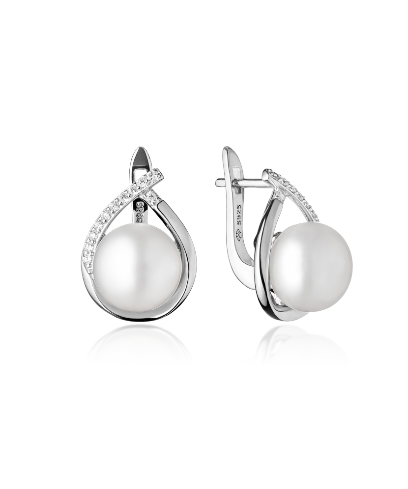 Sterling silver earrings with zircons and natural pearls